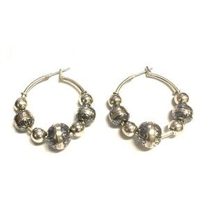 Vintage Carolyn Pollack Relios Oxidized Hoop Earrings Sterling Silver Beads